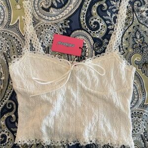 Edikted white Lace-Trim Cropped Tank Top
